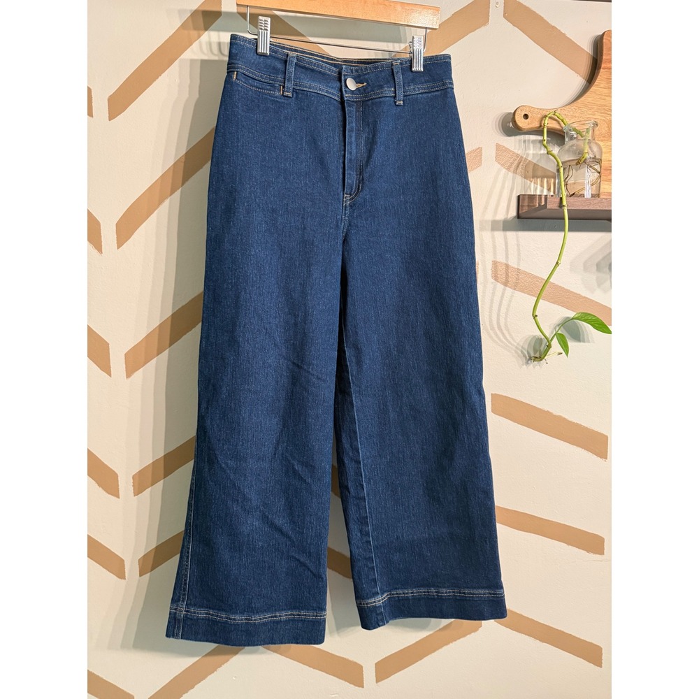H&M Wide Leg Jeans Womens 6 Blue High Waisted Cropped Denim Culottes